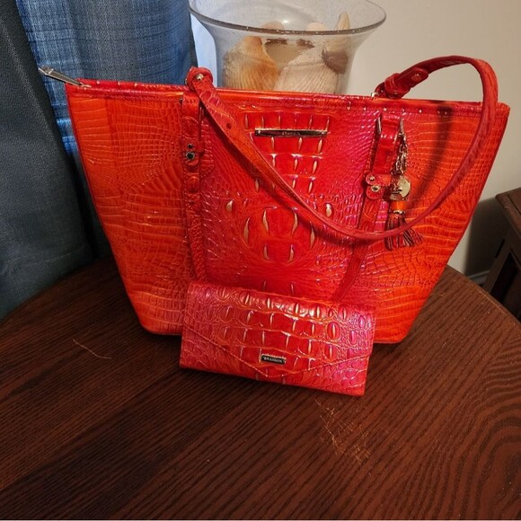 Brahmin Red Crocodile-Embossed Leather Tote & Wallet Set - NWT
